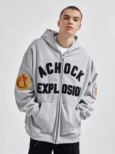 Achock Arm Patch Logo Embroidery Zipper Hoodie