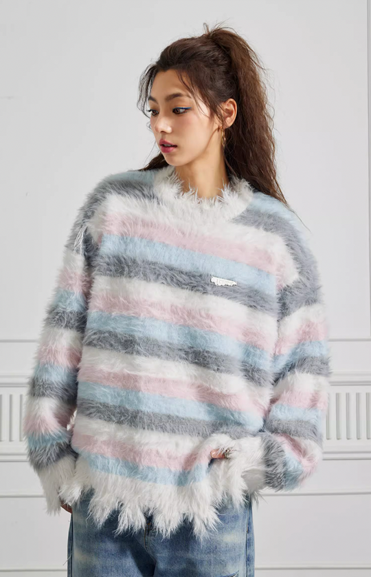 knitted sweater | Achock Gradient Striped Knit Sweater | Face 3 Face