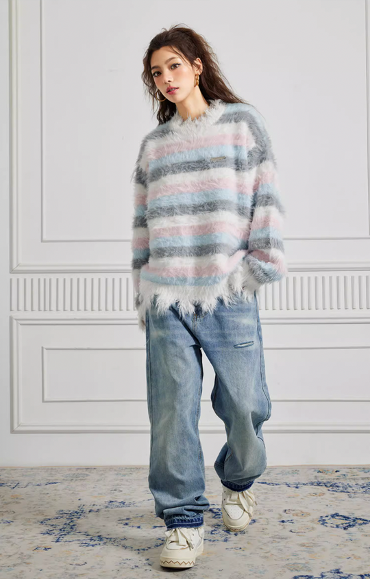 knitted sweater | Achock Gradient Striped Knit Sweater | Face 3 Face