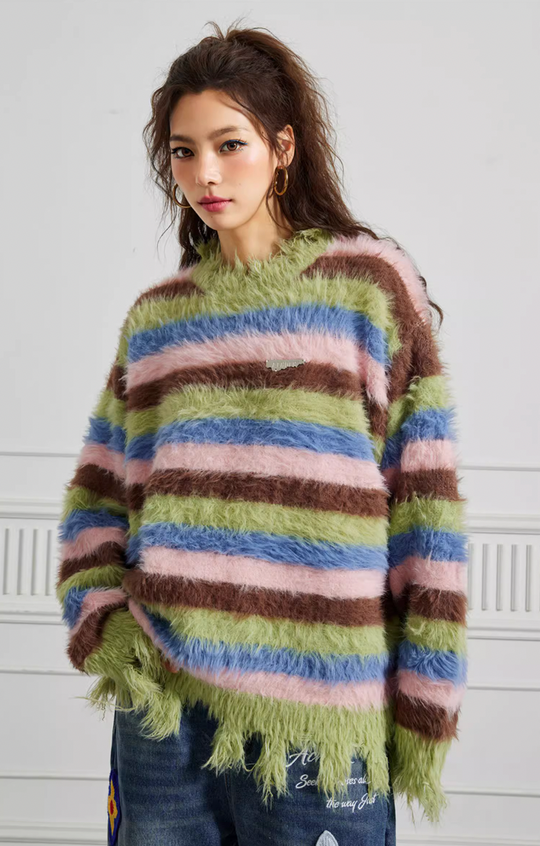 knitted sweater | Achock Gradient Striped Knit Sweater | Face 3 Face