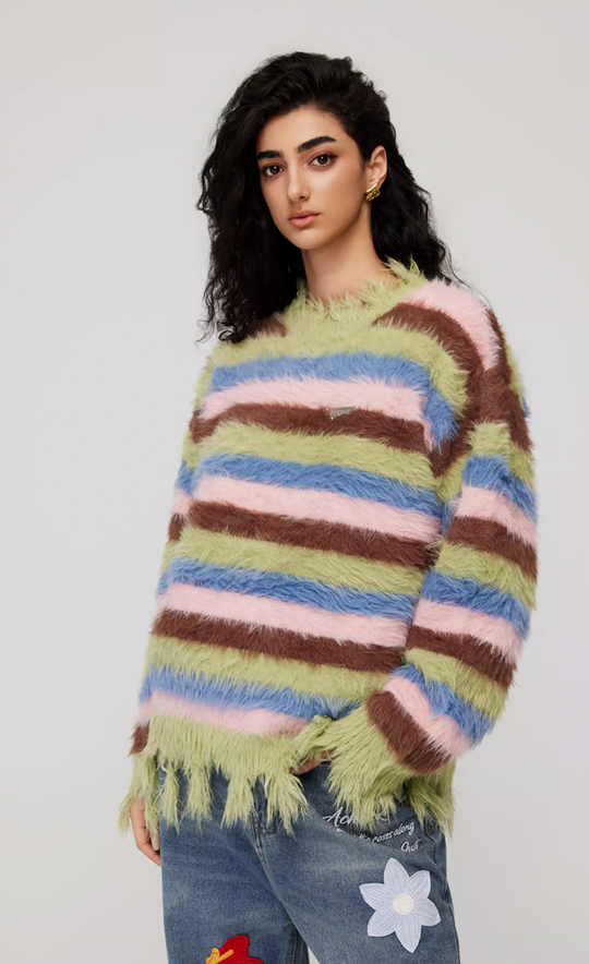 knitted sweater | Achock Gradient Striped Knit Sweater | Face 3 Face