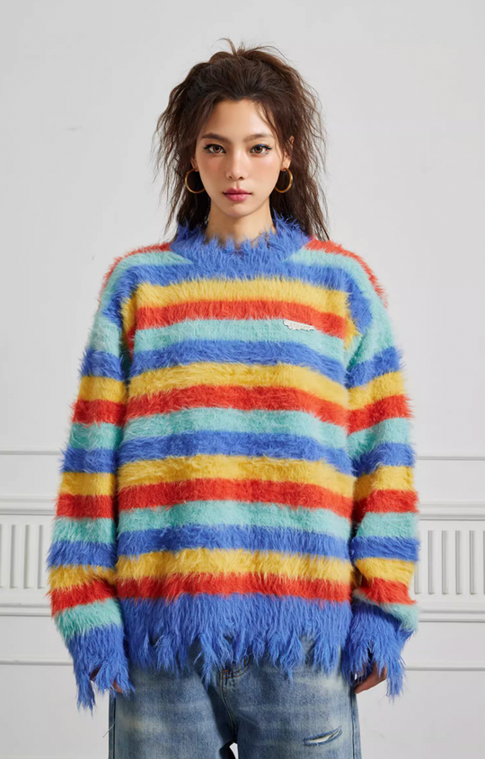 knitted sweater | Achock Gradient Striped Knit Sweater | Face 3 Face