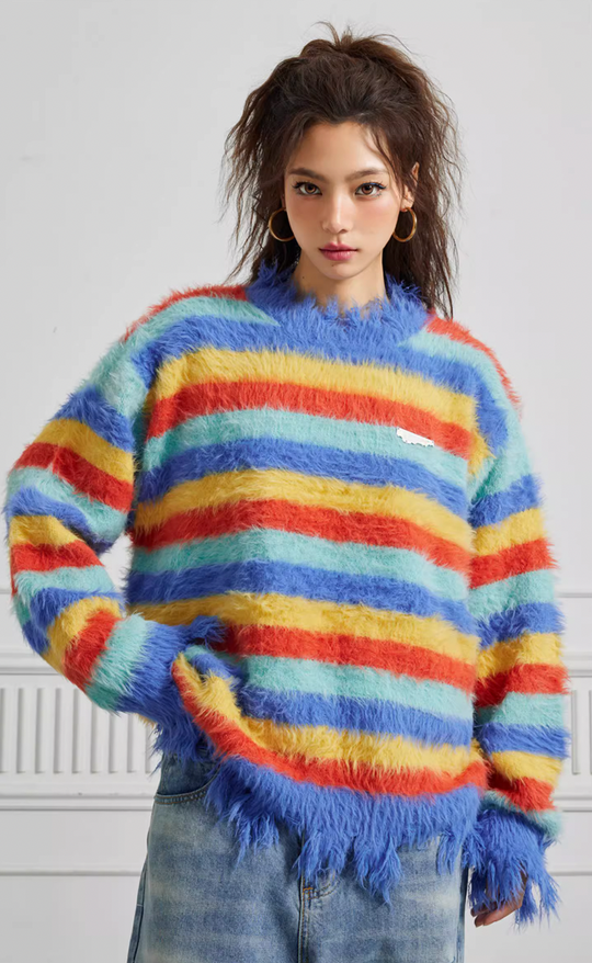 knitted sweater | Achock Gradient Striped Knit Sweater | Face 3 Face
