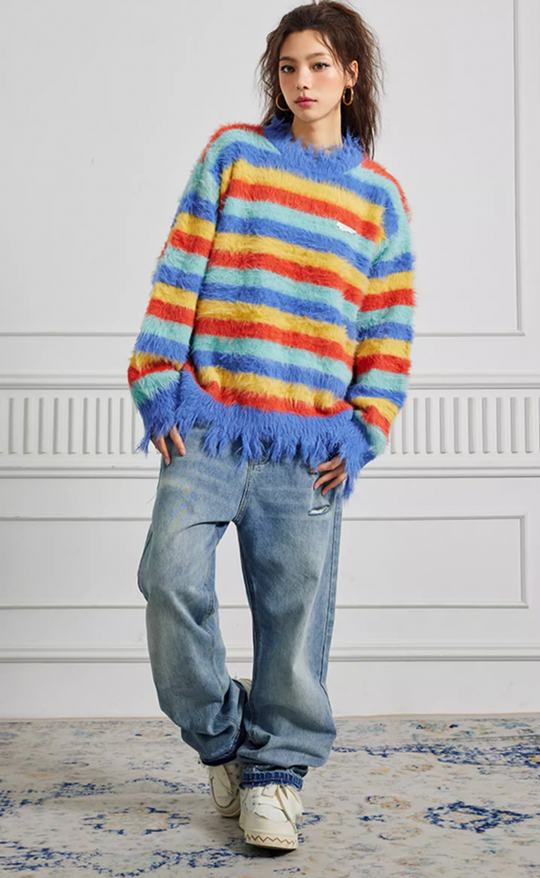 knitted sweater | Achock Gradient Striped Knit Sweater | Face 3 Face
