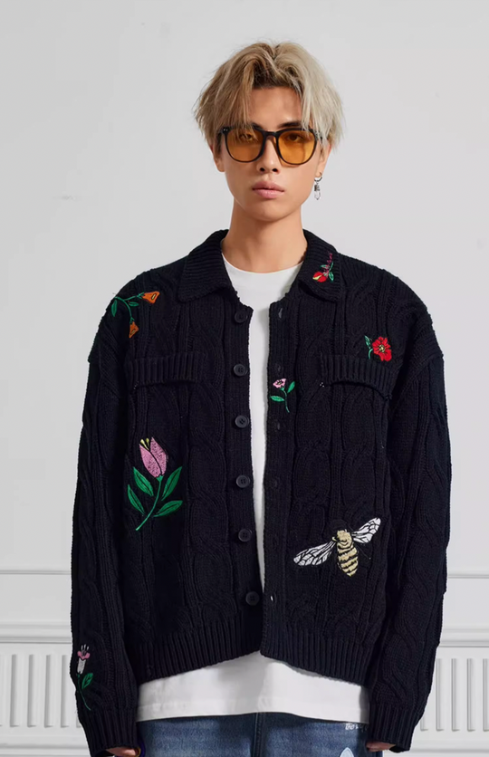 Achock Flower & Bee Embroidery Knit Cardigan | Face 3 Face