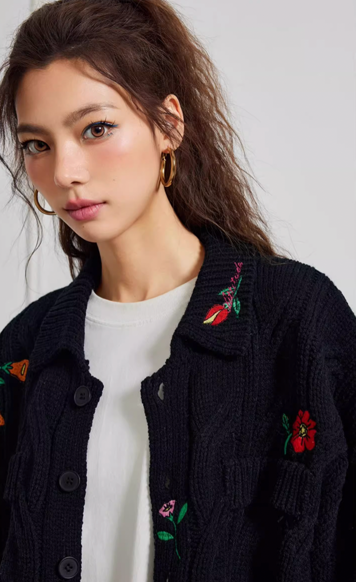 Achock Flower & Bee Embroidery Knit Cardigan | Face 3 Face