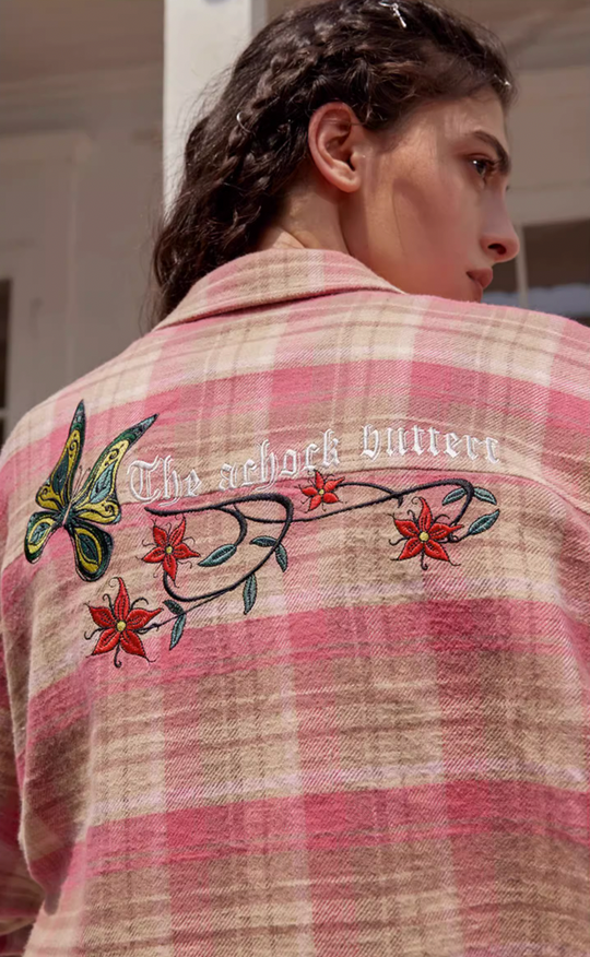 Achock Embroidery Fringe Plaid Long Sleeve Shirt | Face 3 Face