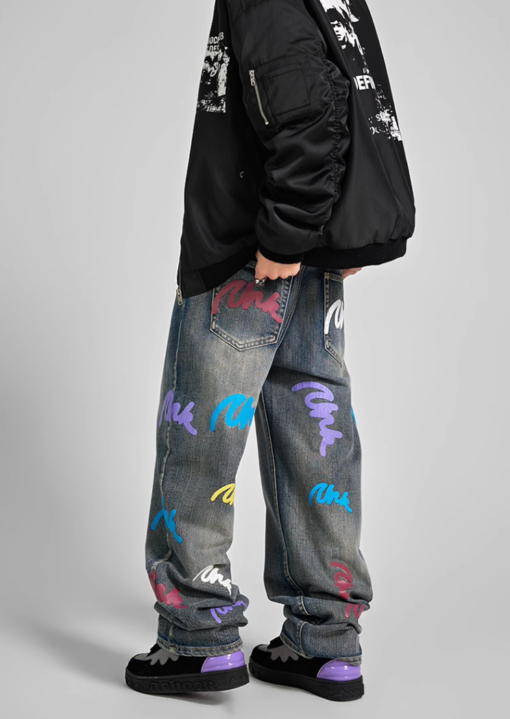 Achock Colorful Bubble Print Denim Jeans | Face 3 Face