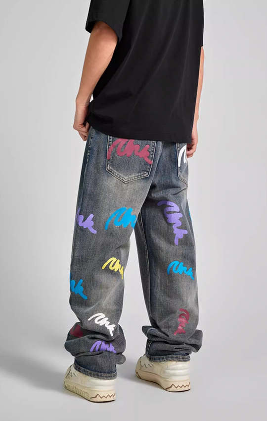 Achock Colorful Bubble Print Denim Jeans | Face 3 Face