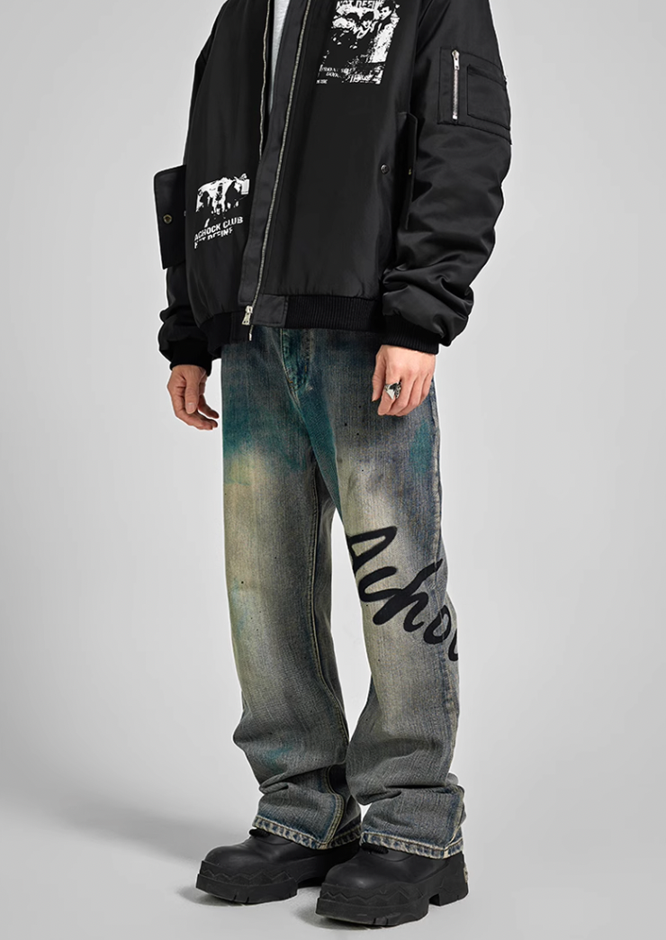 Achock Washed Logo Printed Denim Jeans
