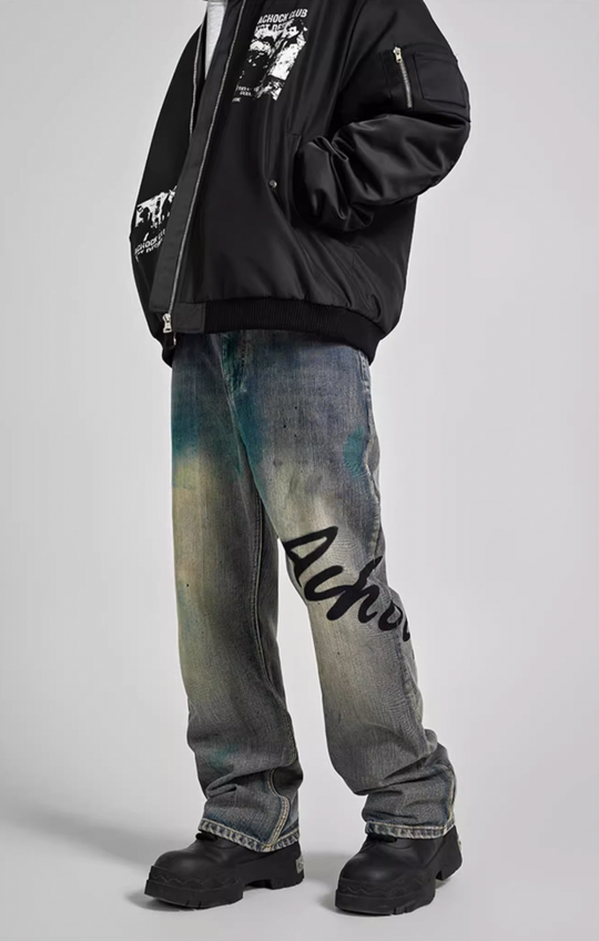 Achock Washed Logo Printed Denim Jeans