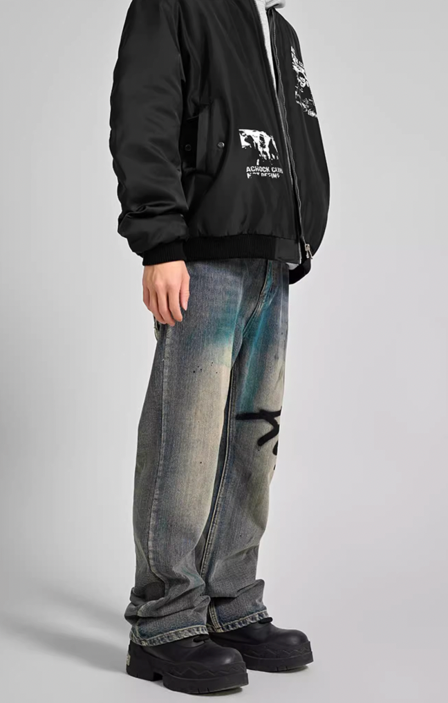 Achock Washed Logo Printed Denim Jeans