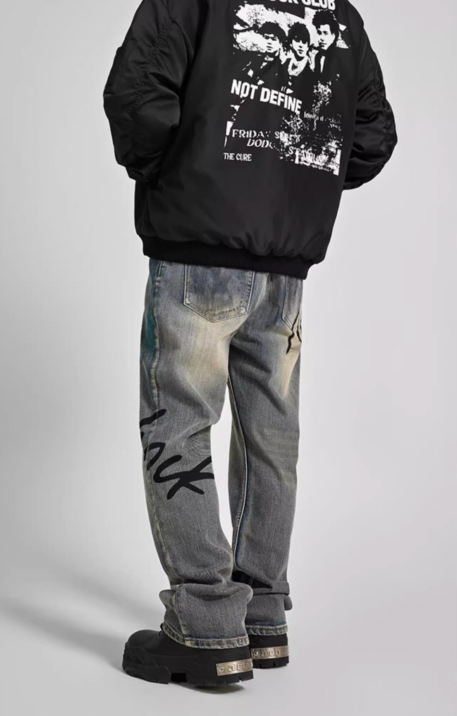 Achock Washed Logo Printed Denim Jeans