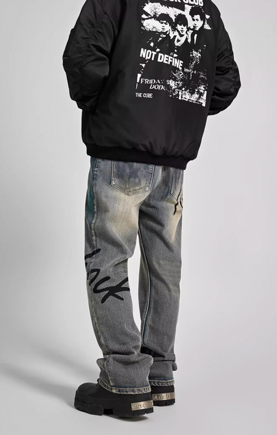 Achock Washed Logo Printed Denim Jeans