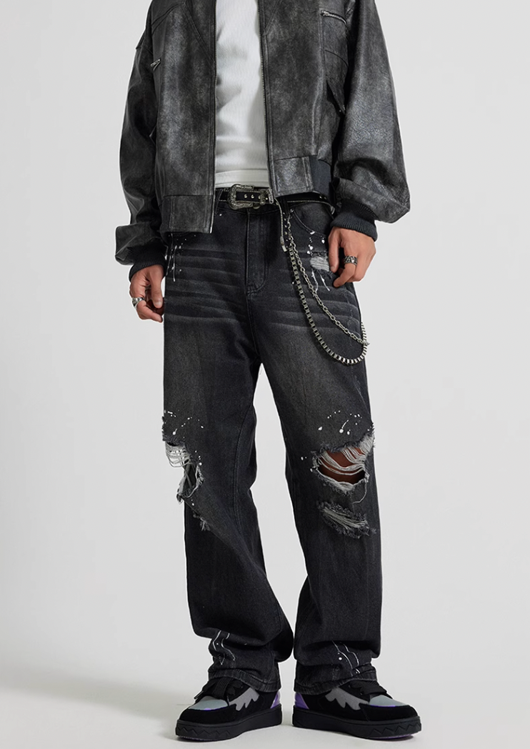 Achock Ripped Washed Vintage Denim Jeans