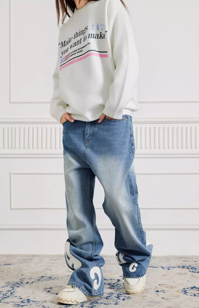 Achock Heavy Embroidered Micro Flare Denim Jeans | Face 3 Face