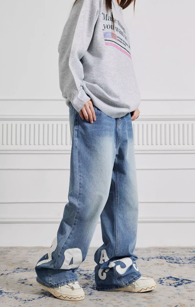 Achock Heavy Embroidered Micro Flare Denim Jeans | Face 3 Face