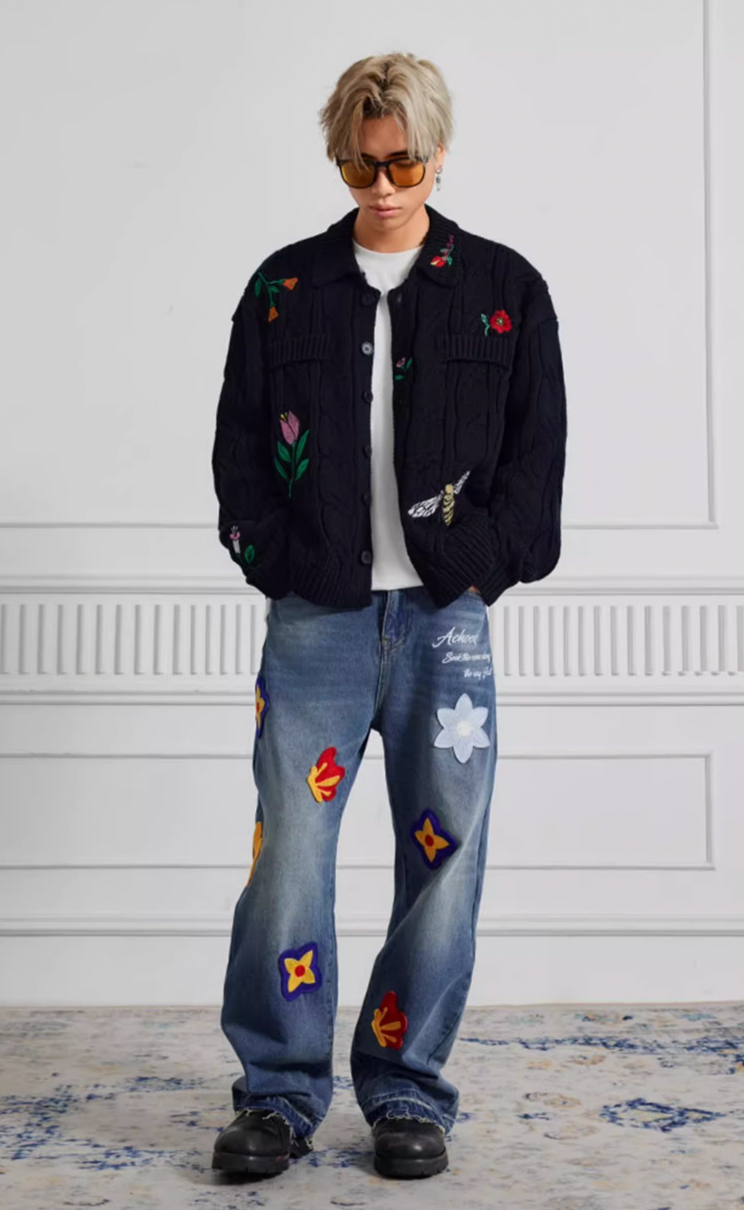 Achock Creative Letter Petal Embroidery Denim Jeans | Face 3 Face