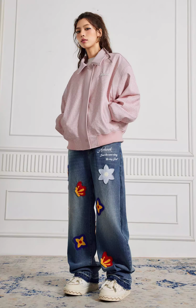 Achock Creative Letter Petal Embroidery Denim Jeans | Face 3 Face