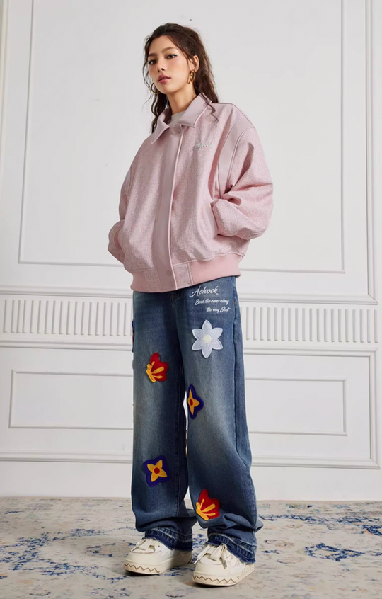Achock Creative Letter Petal Embroidery Denim Jeans | Face 3 Face