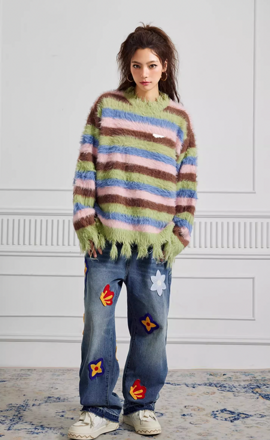 Achock Creative Letter Petal Embroidery Denim Jeans | Face 3 Face