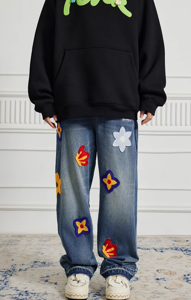 Achock Creative Letter Petal Embroidery Denim Jeans | Face 3 Face