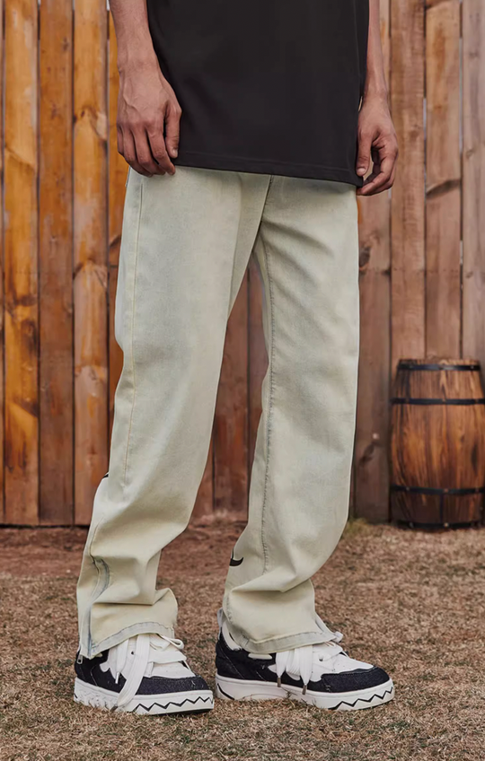 Achock Logo Print Yellow Mud Zipper Denim Jeans