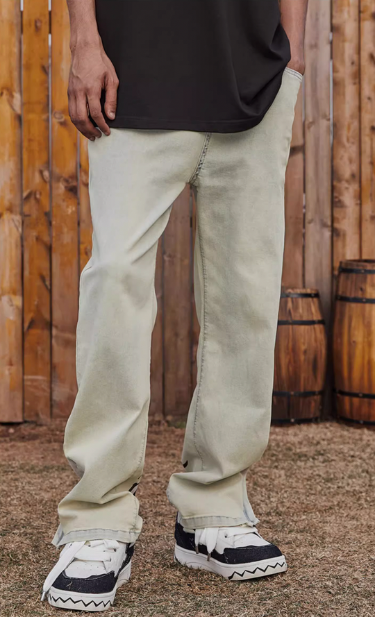 Achock Logo Print Yellow Mud Zipper Denim Jeans