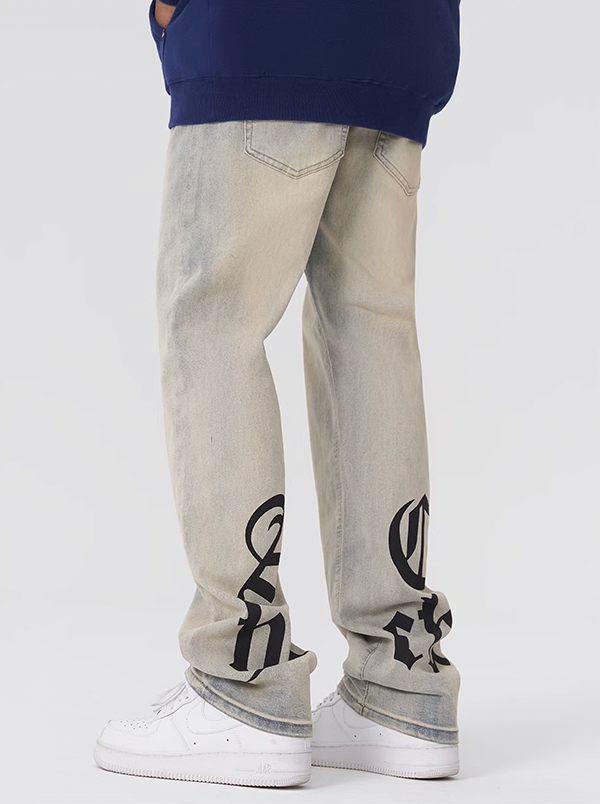 Achock Gothic Logo Printed Yellow Mud Denim Jeans | Face 3 Face