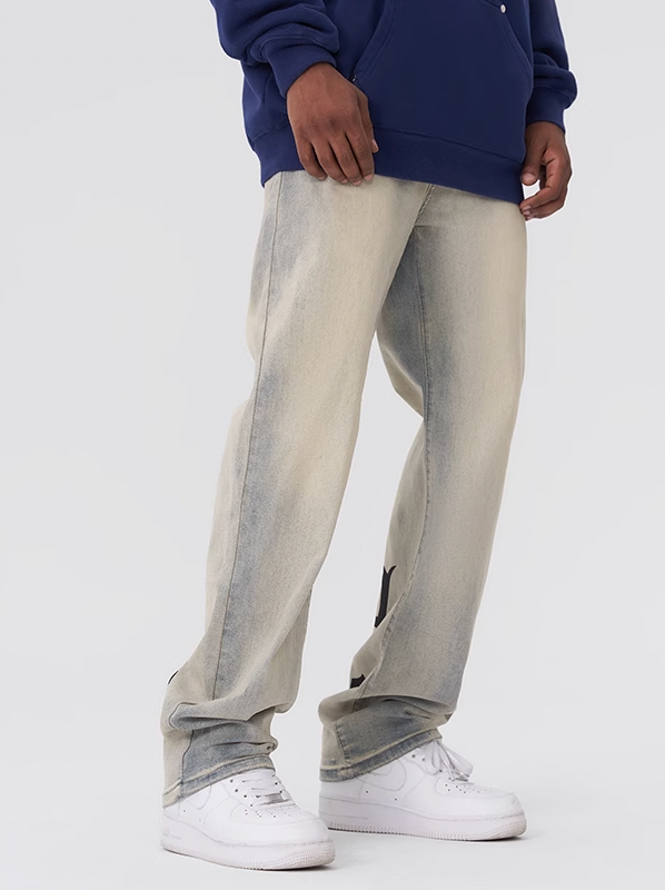 Achock Gothic Logo Printed Yellow Mud Denim Jeans | Face 3 Face