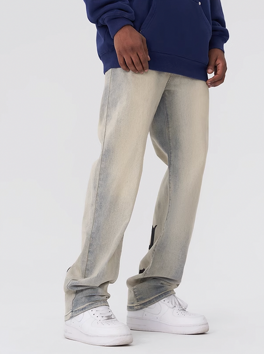 Achock Gothic Logo Printed Yellow Mud Denim Jeans | Face 3 Face