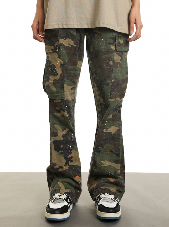Achock Ink Splash Camouflage Micro Flare Work Pants