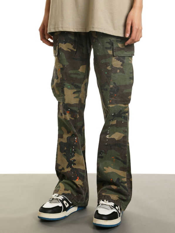 Achock Ink Splash Camouflage Micro Flare Work Pants