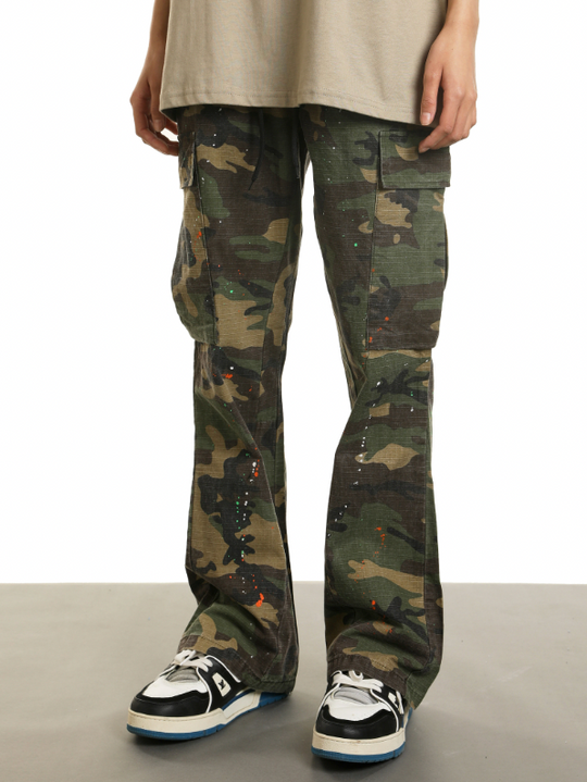 Achock Ink Splash Camouflage Micro Flare Work Pants