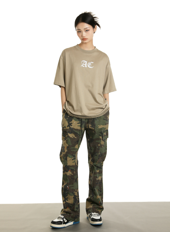 Achock Ink Splash Camouflage Micro Flare Work Pants
