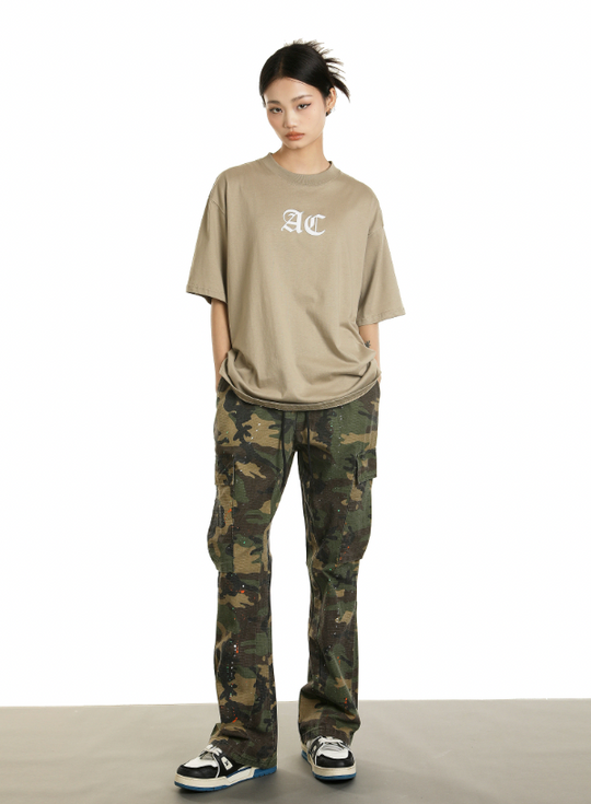 Achock Ink Splash Camouflage Micro Flare Work Pants