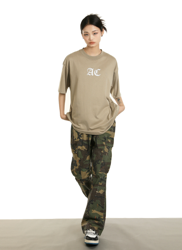Achock Ink Splash Camouflage Micro Flare Work Pants