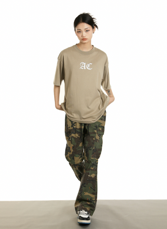Achock Ink Splash Camouflage Micro Flare Work Pants