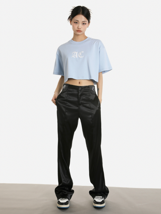 Achock Embroidered Micro Flare Glossy Western Pants | Face 3 Face