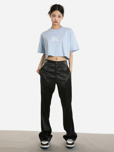 Achock Embroidered Micro Flare Glossy Western Pants