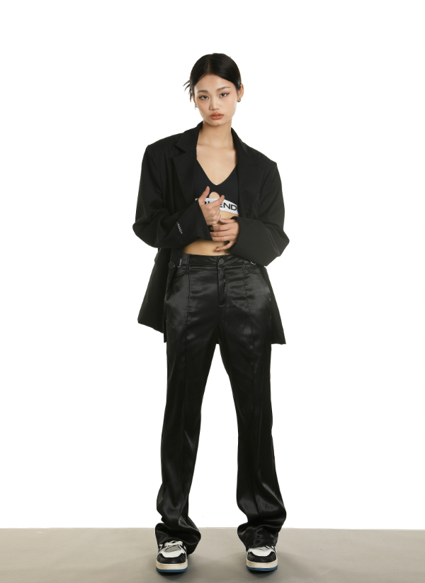 Achock Embroidered Micro Flare Glossy Western Pants | Face 3 Face