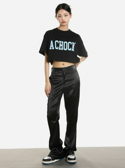 Achock Embroidered Micro Flare Glossy Western Pants