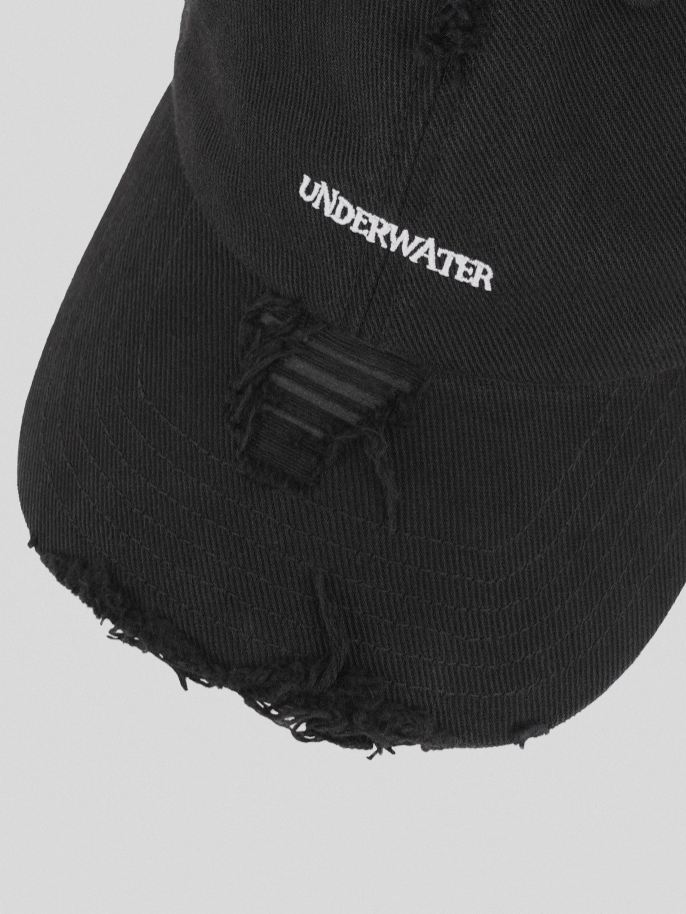 UNDERWATER Washed Ripped Cut Logo Embroidered Baseball Cap