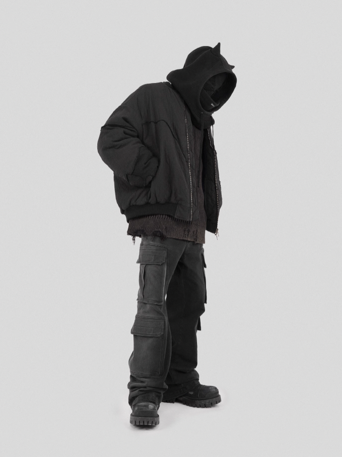 UNDERWATER Washed Textured Patchwork Bomber Jacket