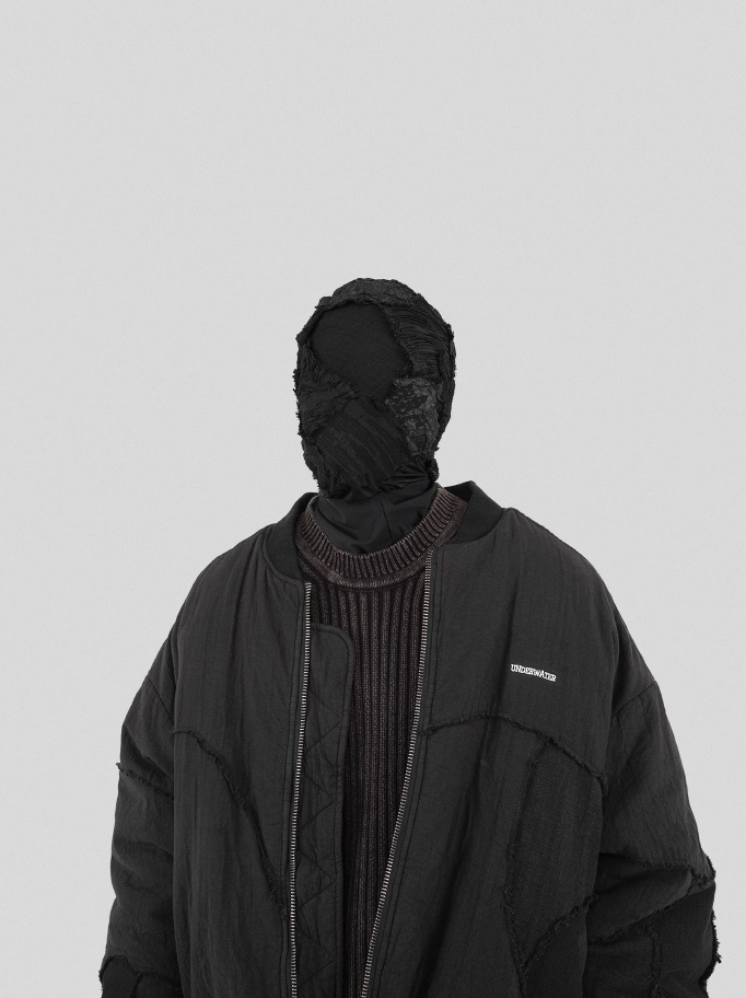 UNDERWATER Washed Textured Patchwork Bomber Jacket