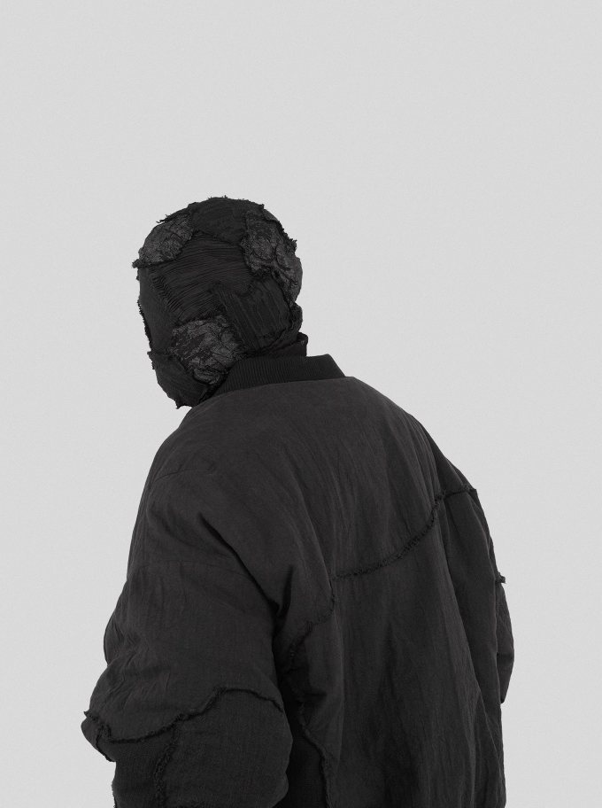 UNDERWATER Washed Textured Patchwork Bomber Jacket