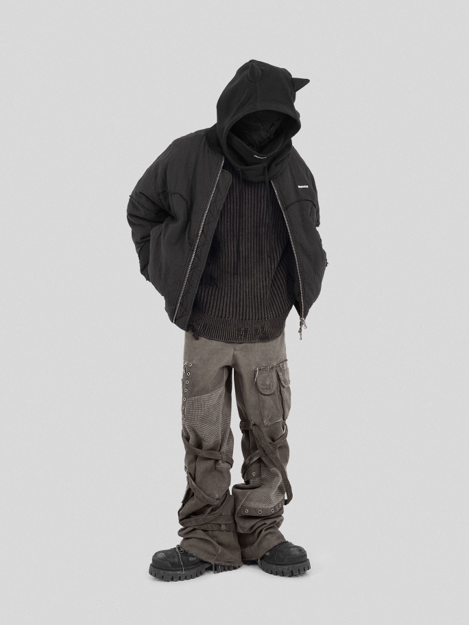 UNDERWATER Washed Textured Patchwork Bomber Jacket