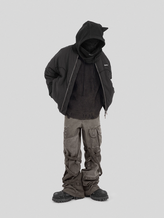 UNDERWATER Washed Textured Patchwork Bomber Jacket