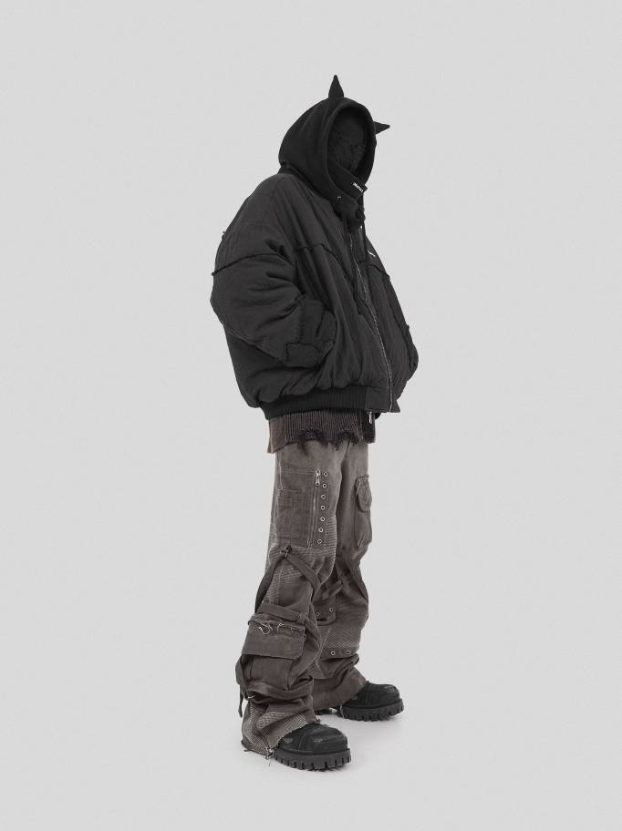 UNDERWATER Washed Textured Patchwork Bomber Jacket