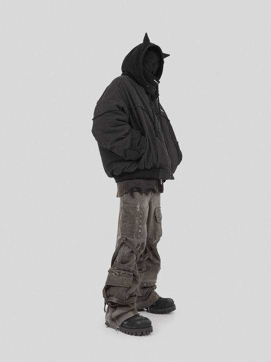 UNDERWATER Washed Textured Patchwork Bomber Jacket